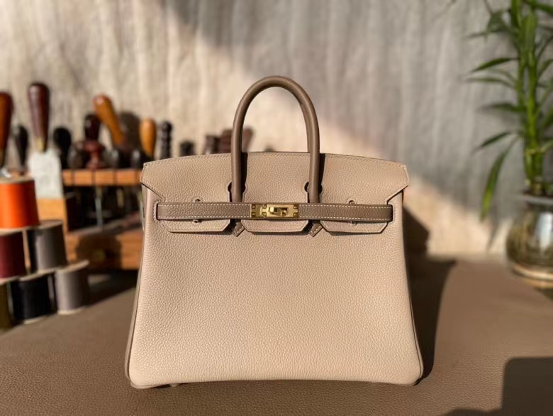 Hermès（爱马仕）Birkin 铂金包 Togo 顶级小牛皮 斑鸠灰 拼 大象灰 金扣 25cm