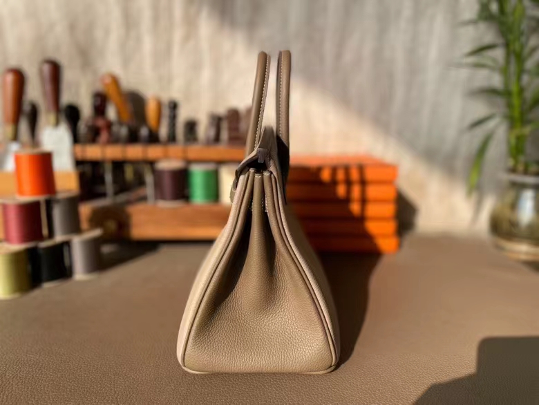Hermès（爱马仕）Birkin 铂金包 Togo 顶级小牛皮 斑鸠灰 拼 大象灰 金扣 25cm