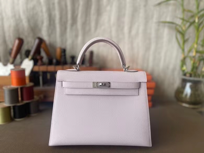 Hermès（爱马仕）Kelly 凯莉包 梦幻粉 Epsom 掌纹皮 银扣 25cm