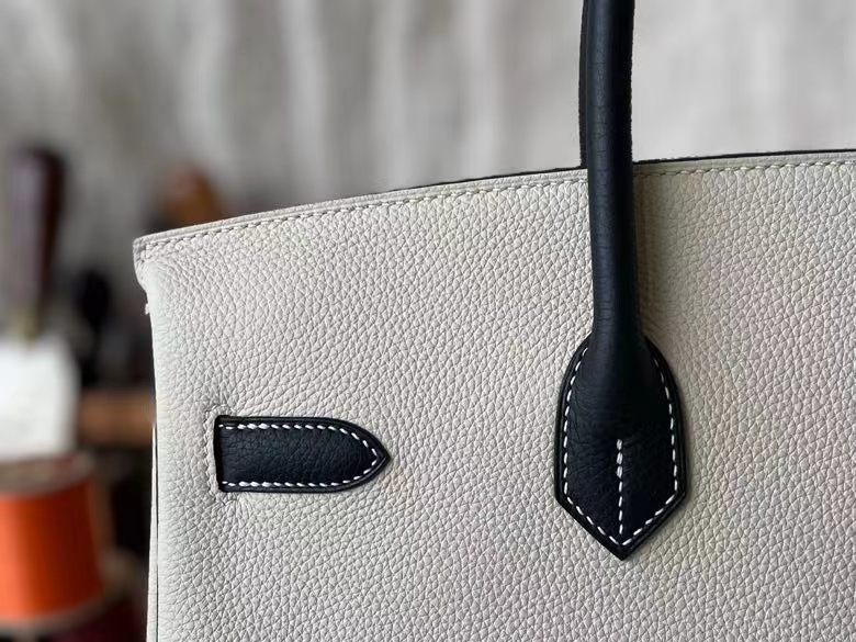 Hermès（爱马仕）Birkin 铂金包 Togo 顶级小牛皮 奶昔白 拼 黑色 金扣 35cm