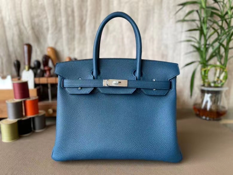 Hermès（爱马仕）Birkin 铂金包 Togo 顶级小牛皮 普鲁士蓝 银扣 30cm