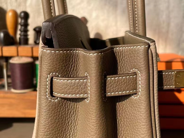 Hermès（爱马仕）Birkin 铂金包 Togo 顶级小牛皮 斑鸠灰 拼 大象灰 金扣 25cm