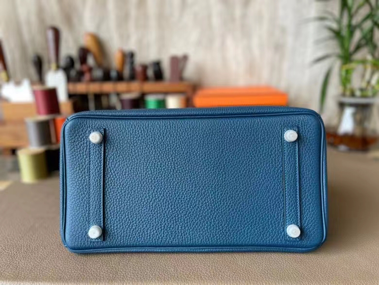 Hermès（爱马仕）Birkin 铂金包 Togo 顶级小牛皮 普鲁士蓝 银扣 30cm
