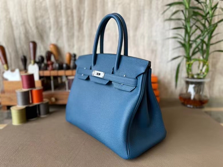 Hermès（爱马仕）Birkin 铂金包 Togo 顶级小牛皮 普鲁士蓝 银扣 30cm